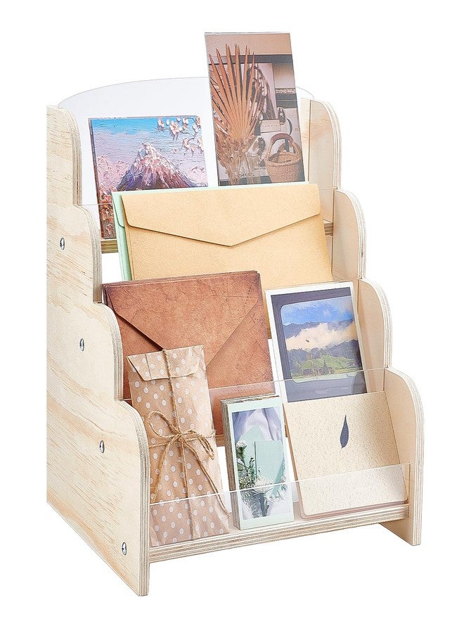 GLASSWINDS Greeting Card Display Stand, 4-Tier Wooden Sticker Display Holder for Vendors, Portable Postcard Displays Rack, Multipurpose Brochure Holder for Birthday Fairs Markets Craft Trade Show - Image 1